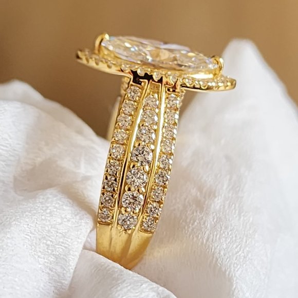 IGI 2.20CT Marquise Halo Lab Created Diamond Ring In 14k Gold,H-VS1 - Picture 3 of 9